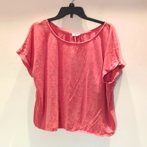 Eileen Fisher wide cut rolled sleeve pink top, natural fade, Lg.